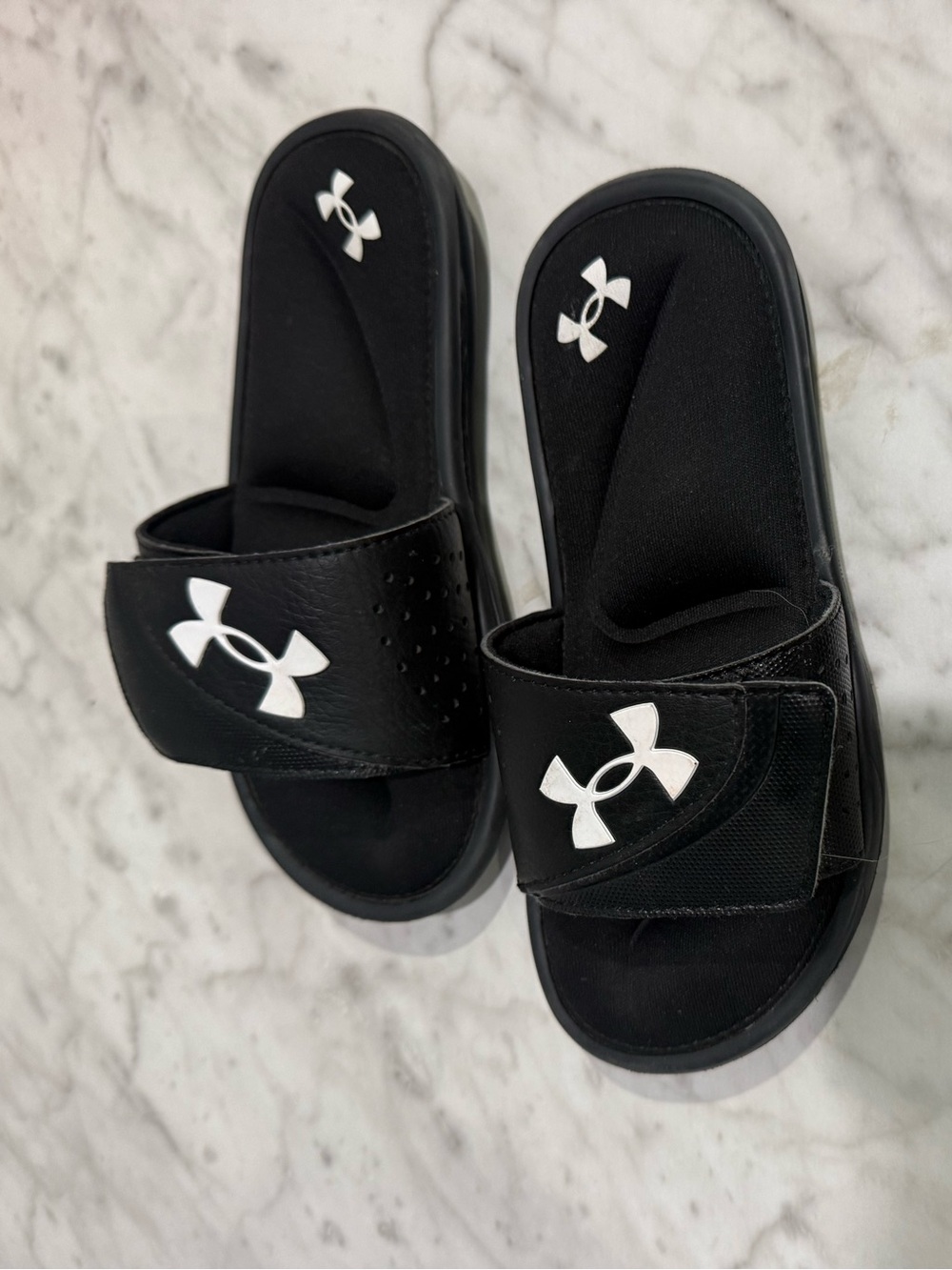 Under Armour Black Kids' Adjustable Slide Sandals with White Logo
